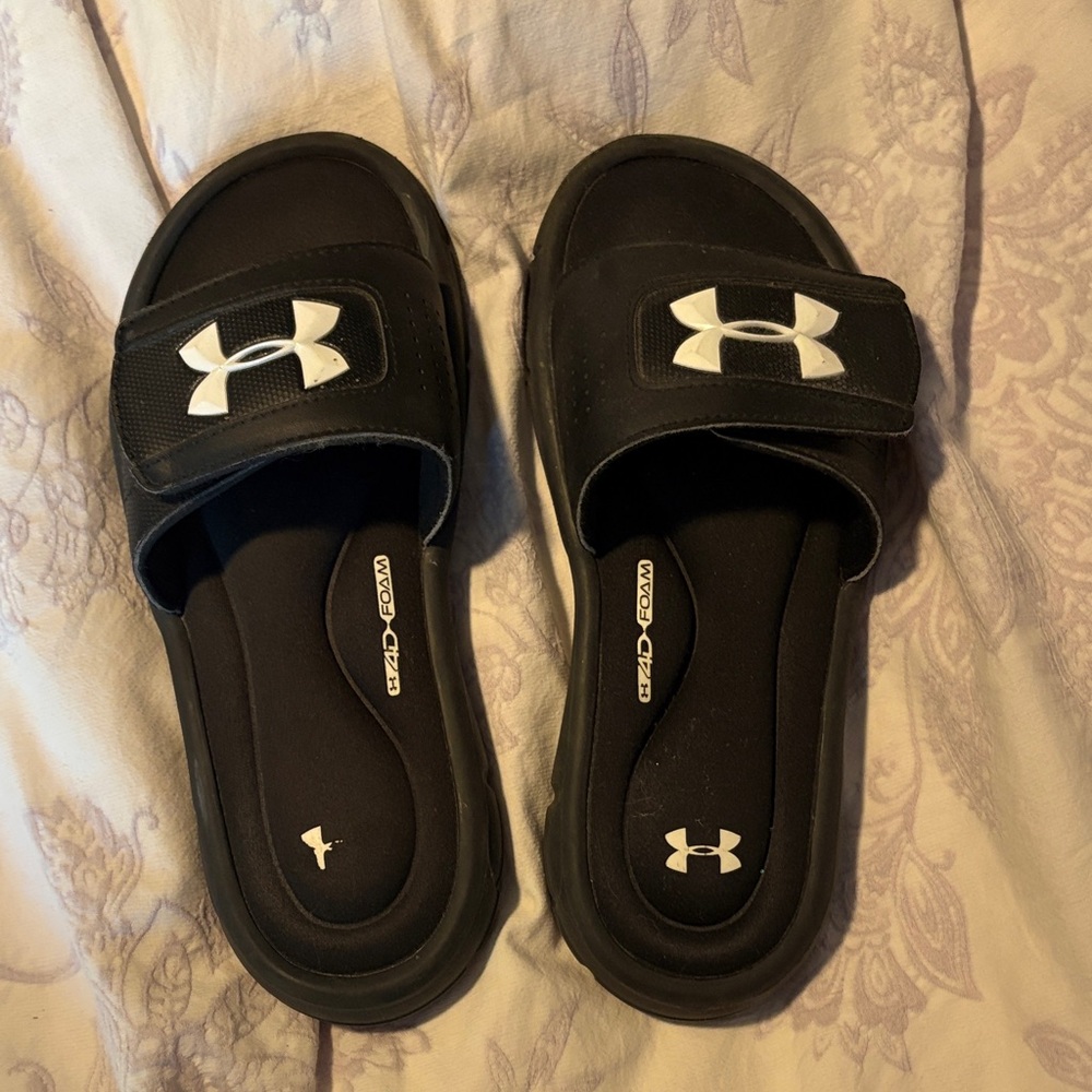 Comfy Under Armour Black Slides with White Logo